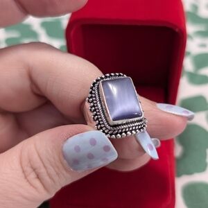 RARE 💜 Purple Cats Eye Genuine Gemstone Set In 925 Sterling Silver Size 7